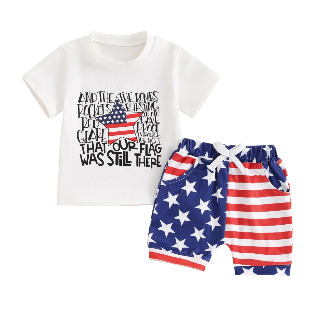 Baby Boys Shorts Set Letters Print T-shirt Stars Striped Shorts