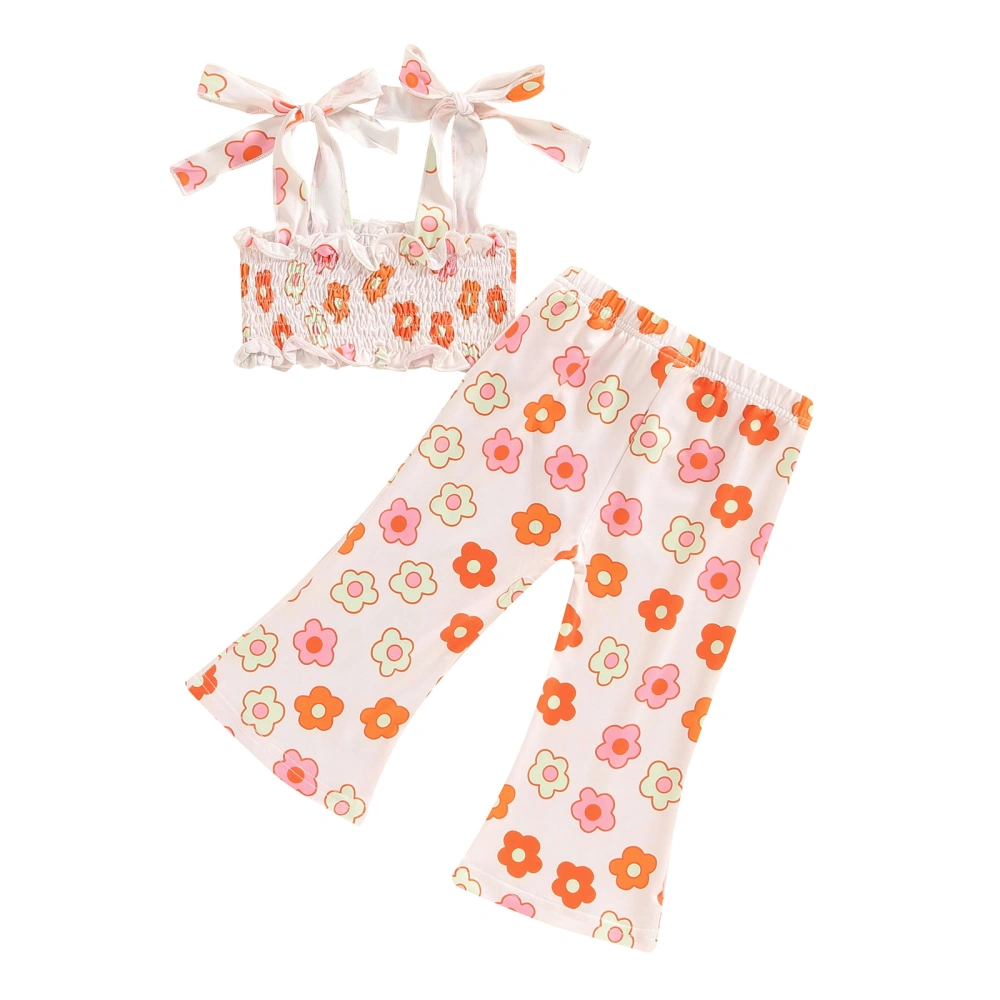 Kids Girls 2 Piece Outfits Floral Bandage Camisole and Flared Pants