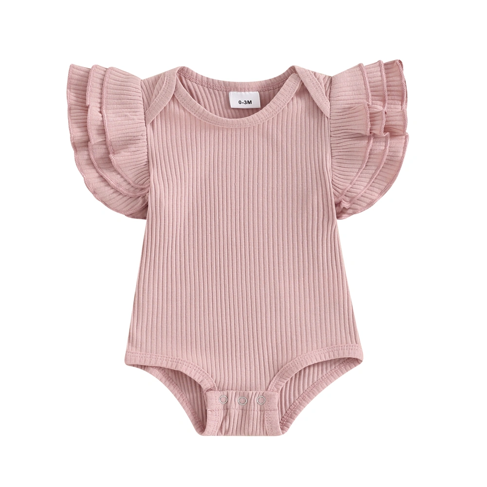 Baby Girl Summer Romper Ruffle Sleeve Solid Color Ribbed Bodysuit