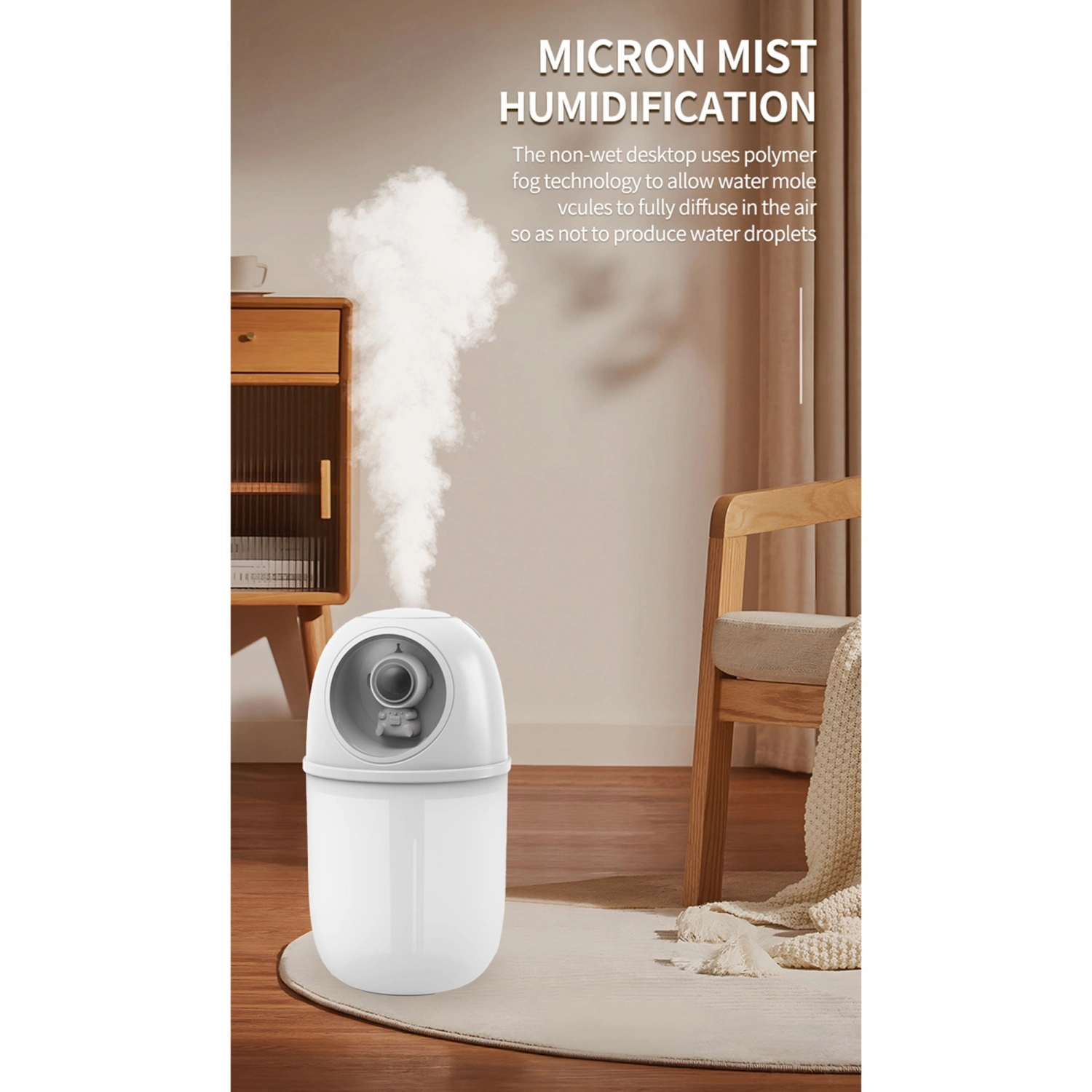 Mini Humidifier 260ml Quiet Desktop Humidifier with LED Light