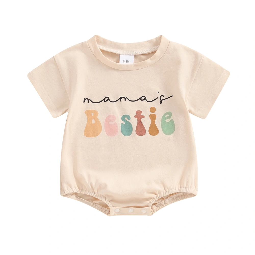 Baby Romper Beige Short Sleeve Crew Neck Letter Print Romper