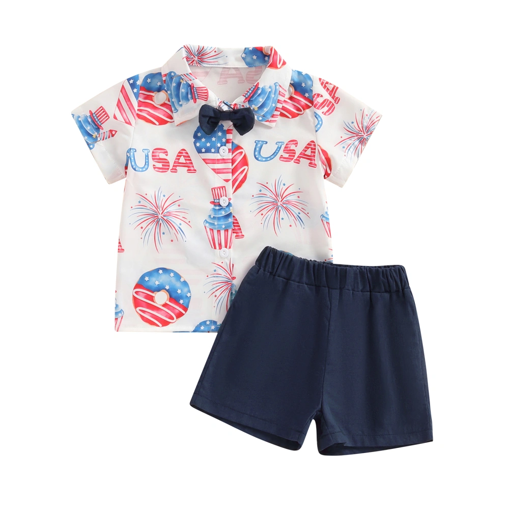 4th of July Toddler Boys Outfits Stripe Letter Print Shirts Shorts