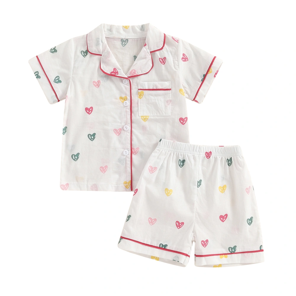 Girls Pajamas Set, Heart Print Short Sleeve Tops with Shorts