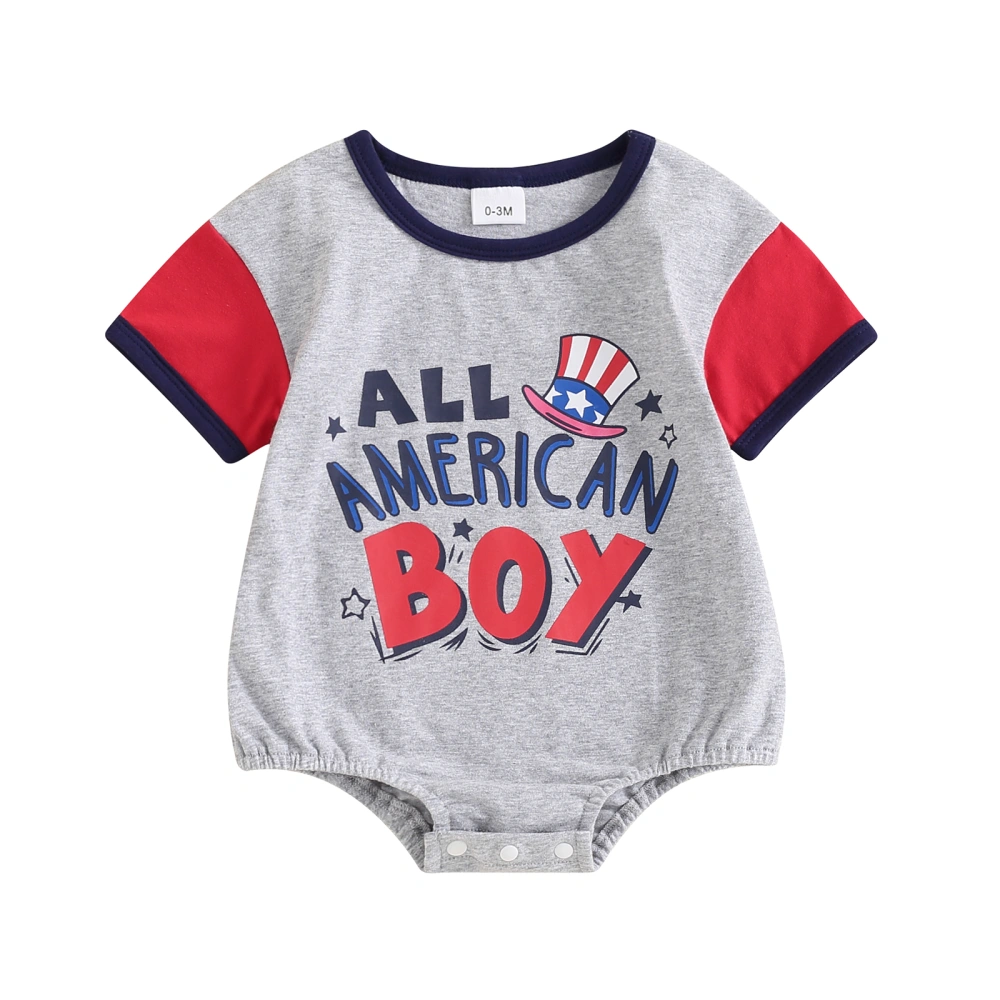 Baby Boys Summer Patriotic Jumpsuit Letter Print Short Sleeve Romper