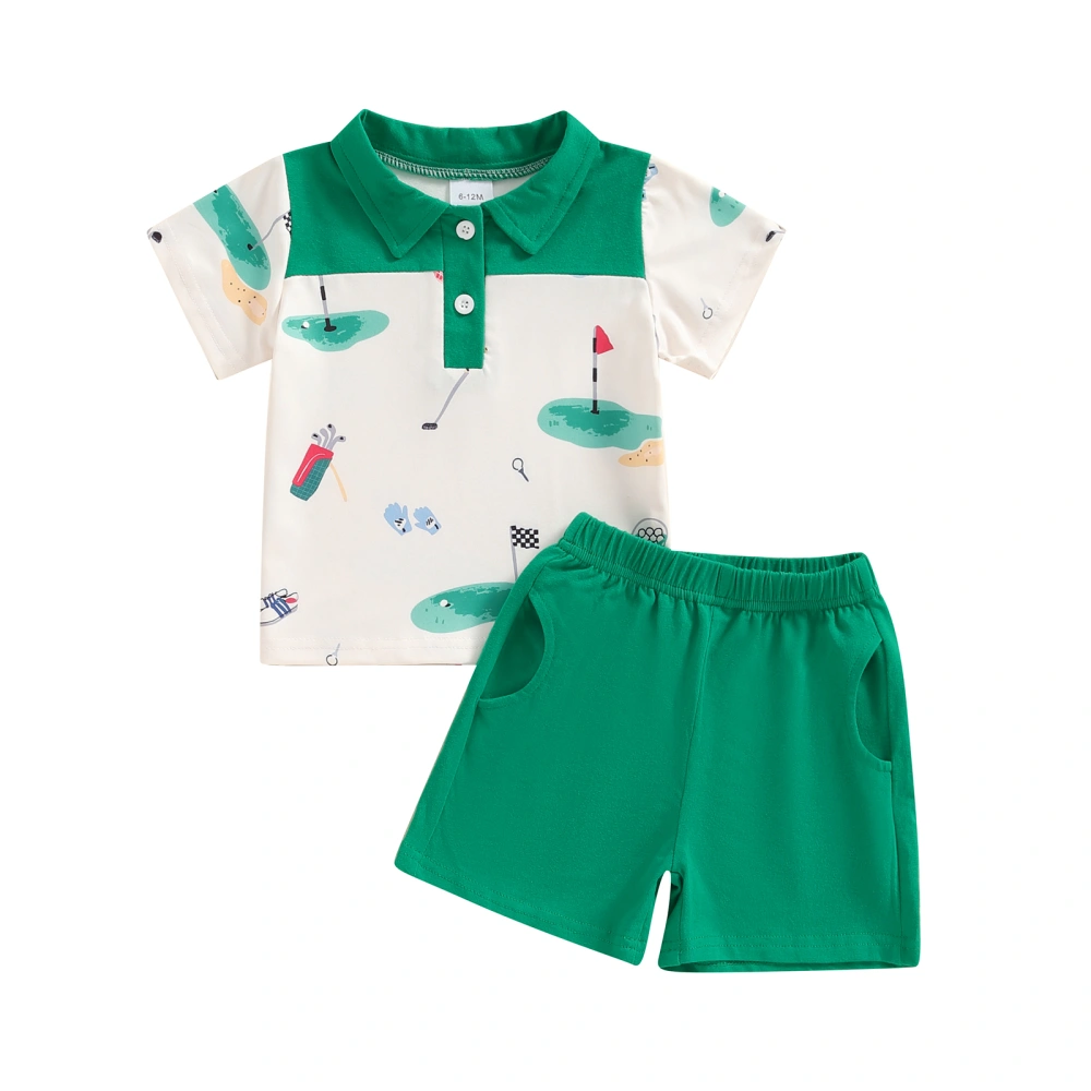 Boys Shorts Set, Short Sleeve Printed Shirt with Shorts Summer Outfit