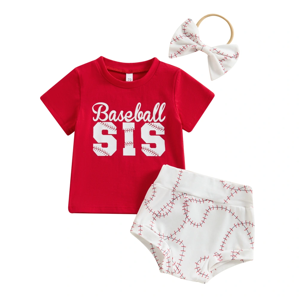 Baby Girl Outfits, Letter Print Short Sleeve T-Shirt Shorts Headband 