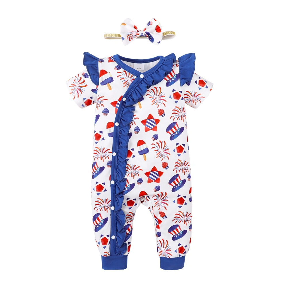 Baby Jumpsuit Flag Balloon/Ice Cream Firework Romper with Headband