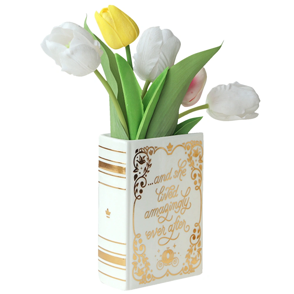 Book Shaped Flower Vase Beautiful Floral Pattern Ceramic Flowerpot