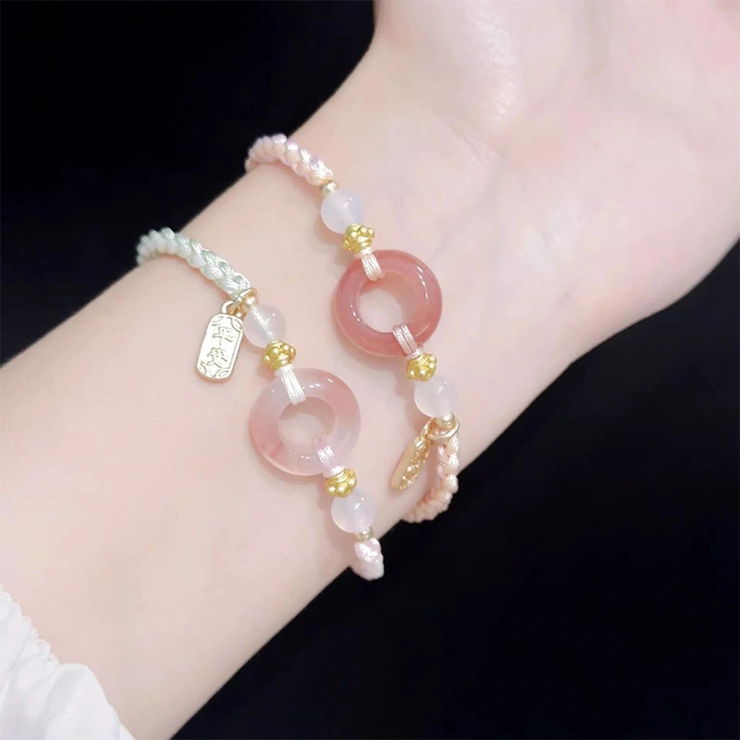 String Bracelet with Lucky Jade Beads Fortune and Protection Jewelry