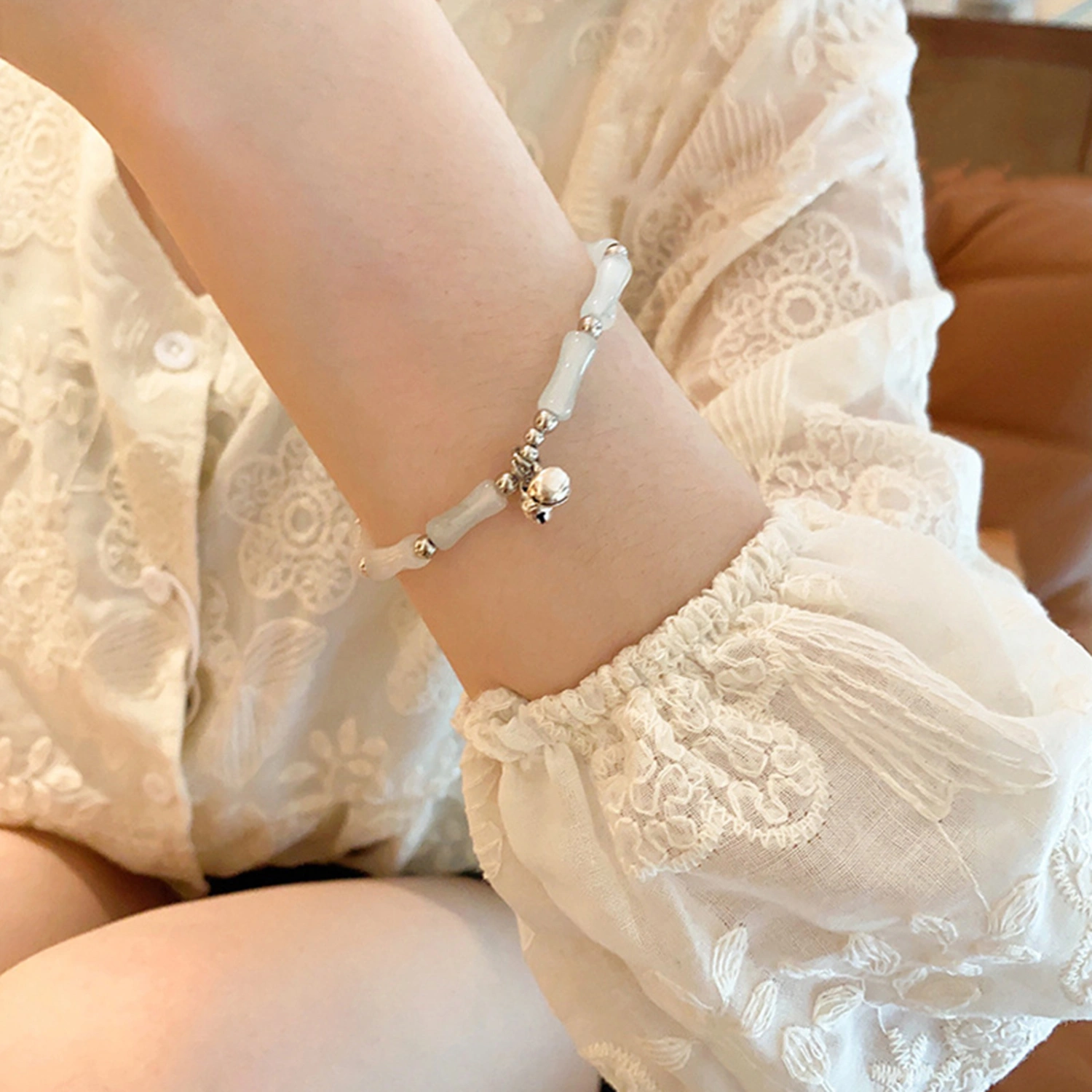 Women Bell Bracelet, Elegant Crystal Bamboo Lightweight Bangle Jewelry