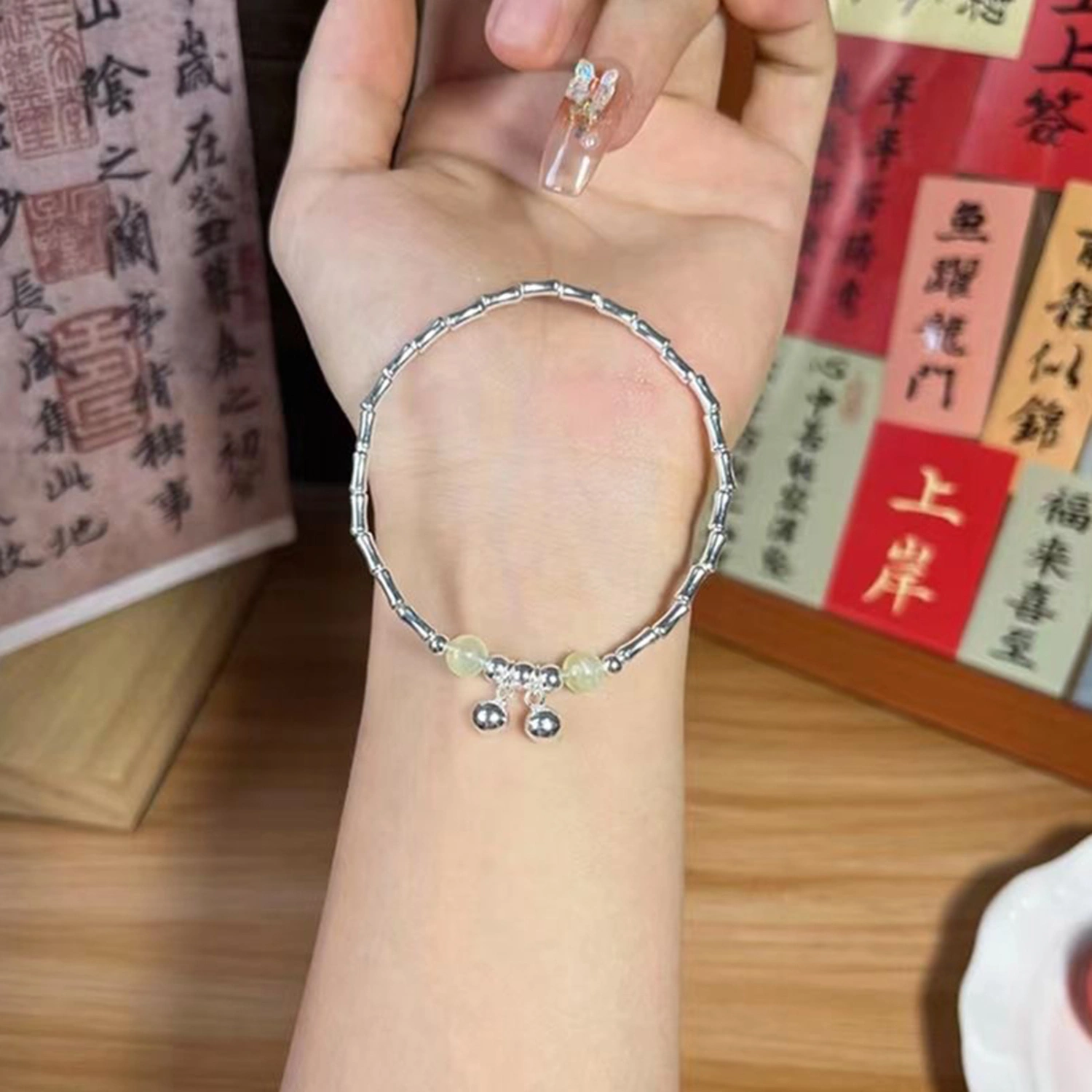 Women Bamboos Tube Bracelet Elegant Unique Bells Charms Bracelet 