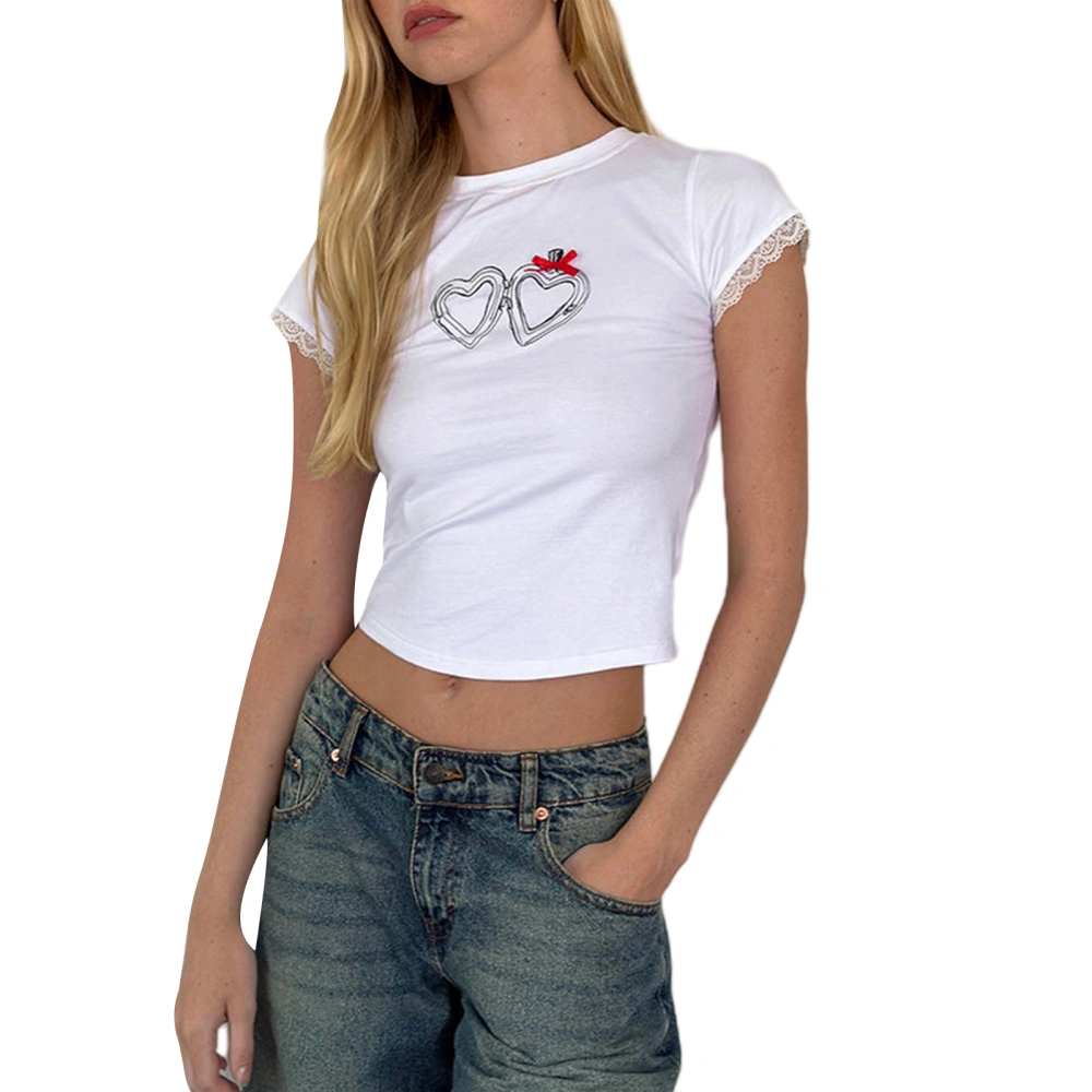 Women T-Shirts Short Sleeve Heart/Rabbit/Ladybird Print Casual Shirts