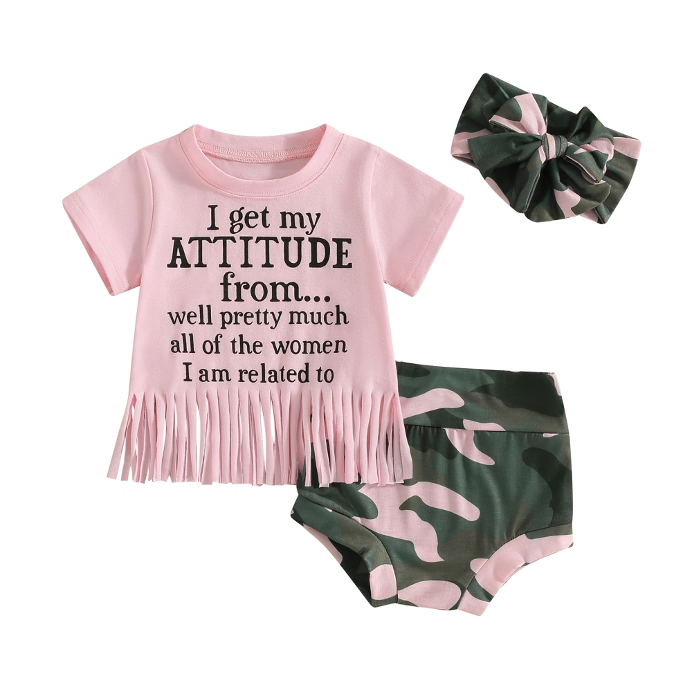 Girl Summer Set Short Sleeve T-Shirt Camouflage Shorts Headband 