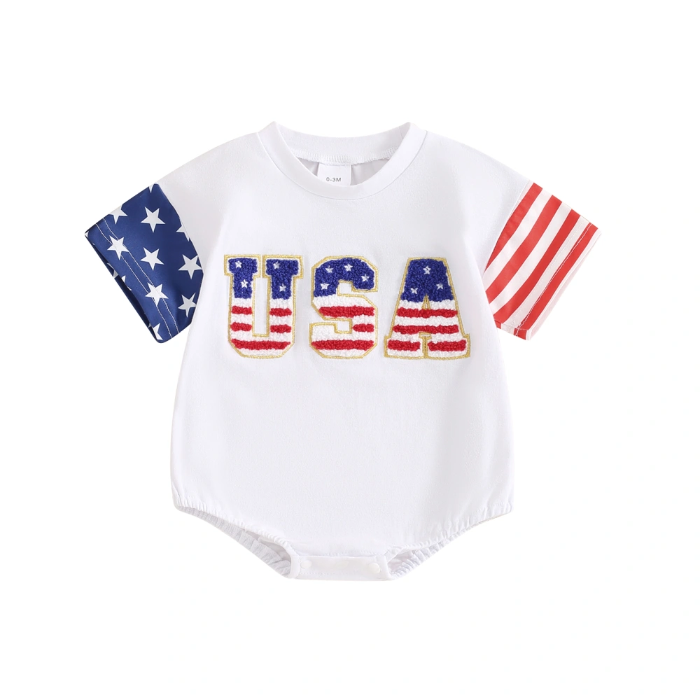 Baby Summer Romper 4th of July Outfits Letter Embroidery Jumpsuit