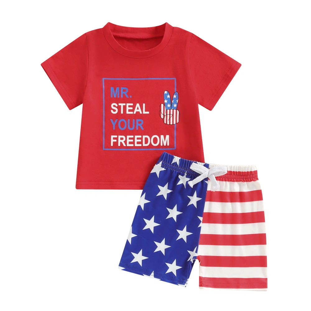 Boys Shorts Set, Short Sleeve Letters T-shirt Stars Striped Shorts