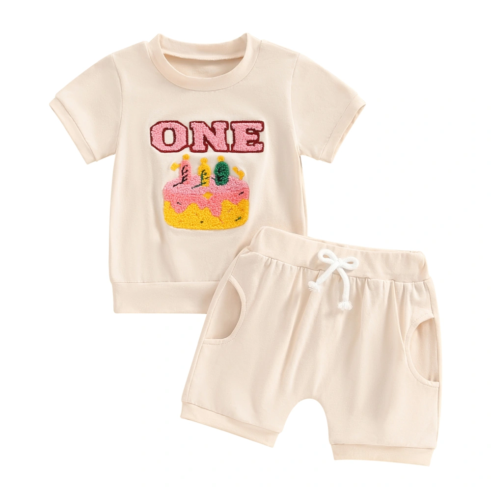 Toddler Birthday Outfit Letter Embroidery Short Sleeve T-Shirt Shorts 