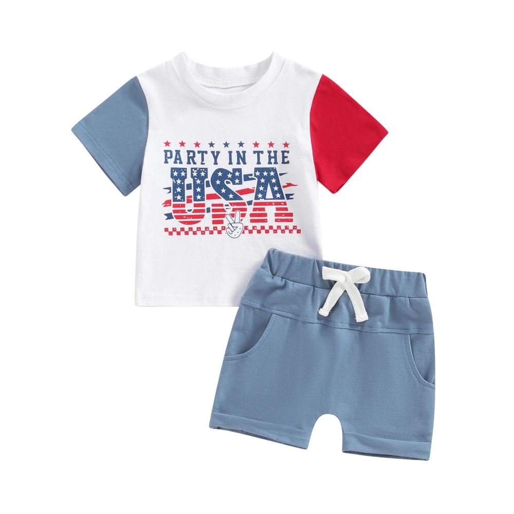 4th of July Toddler Boys Outfits Stripe Letter Star T-Shirts Shorts