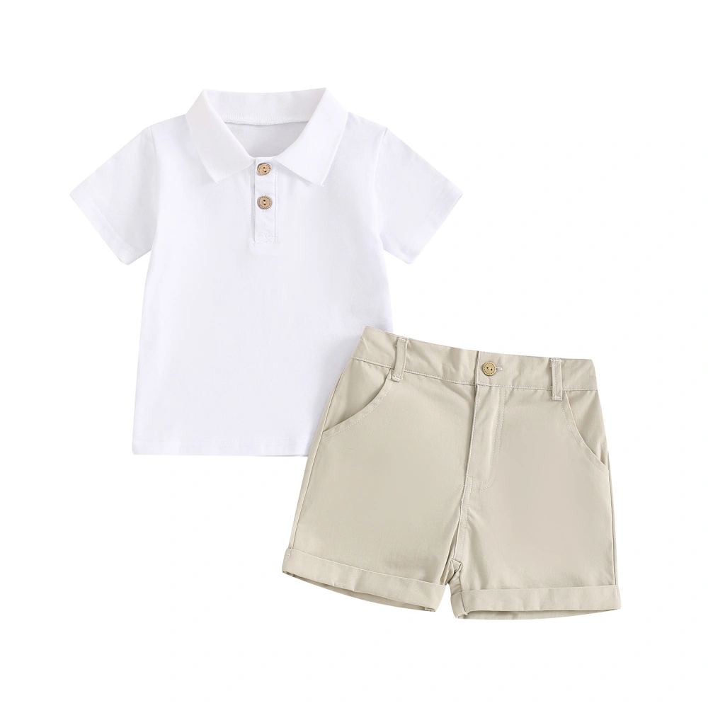 Boys Shorts Sets Short Sleeve Button Up Shirt Solid Color Shorts Sets