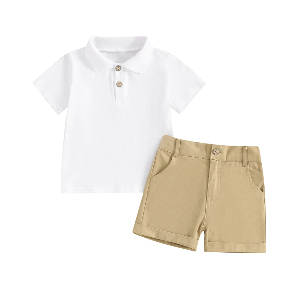 Little Boy Set, Lapel Neck Short Sleeve Tops Elastic Waist Shorts 