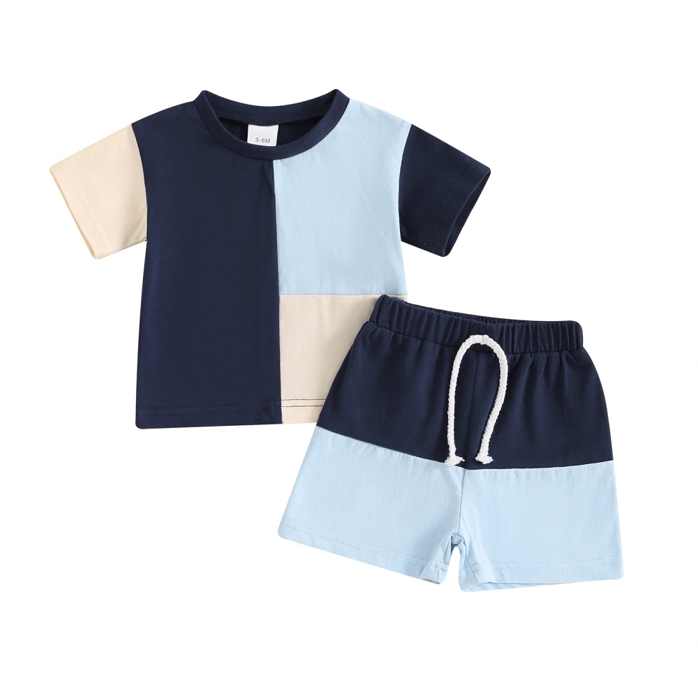 Baby Boys Shorts Set, Contrast Color Short Sleeve T-shirt with Shorts