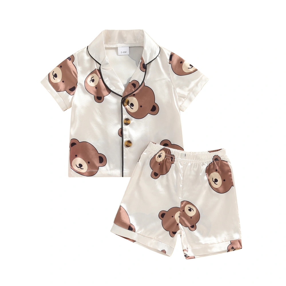 Baby Lounge Set Short Sleeve Bear Print Button Shirt and Shorts