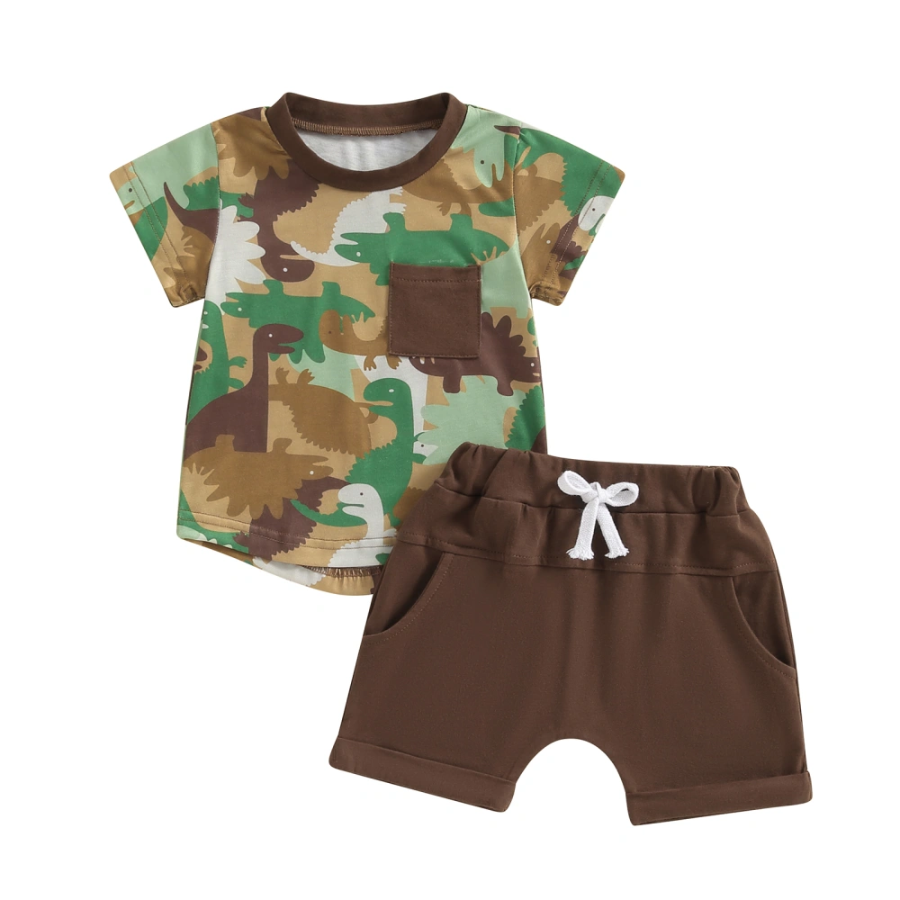 Toddler Boys Summer Outfits Dinosaur Print Tops Elastic Waist Shorts