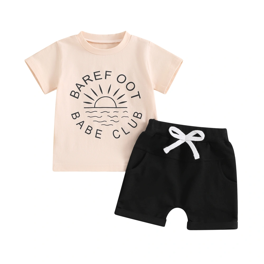 Boy Summer Outfit Letter&Sun Print Short Sleeve Tops Shorts Clothes 