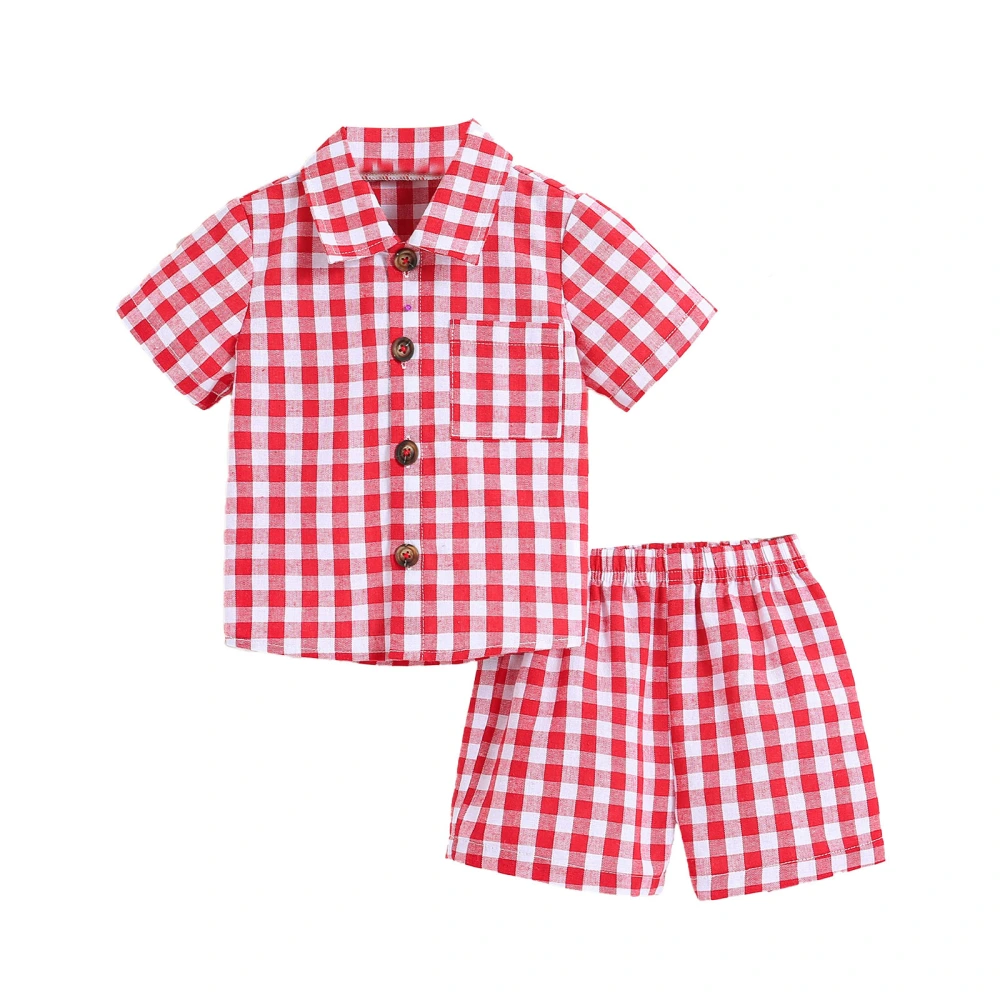 Girls Shorts Sets Short Sleeve Lapel Button Up Plaid Tops Shorts Sets