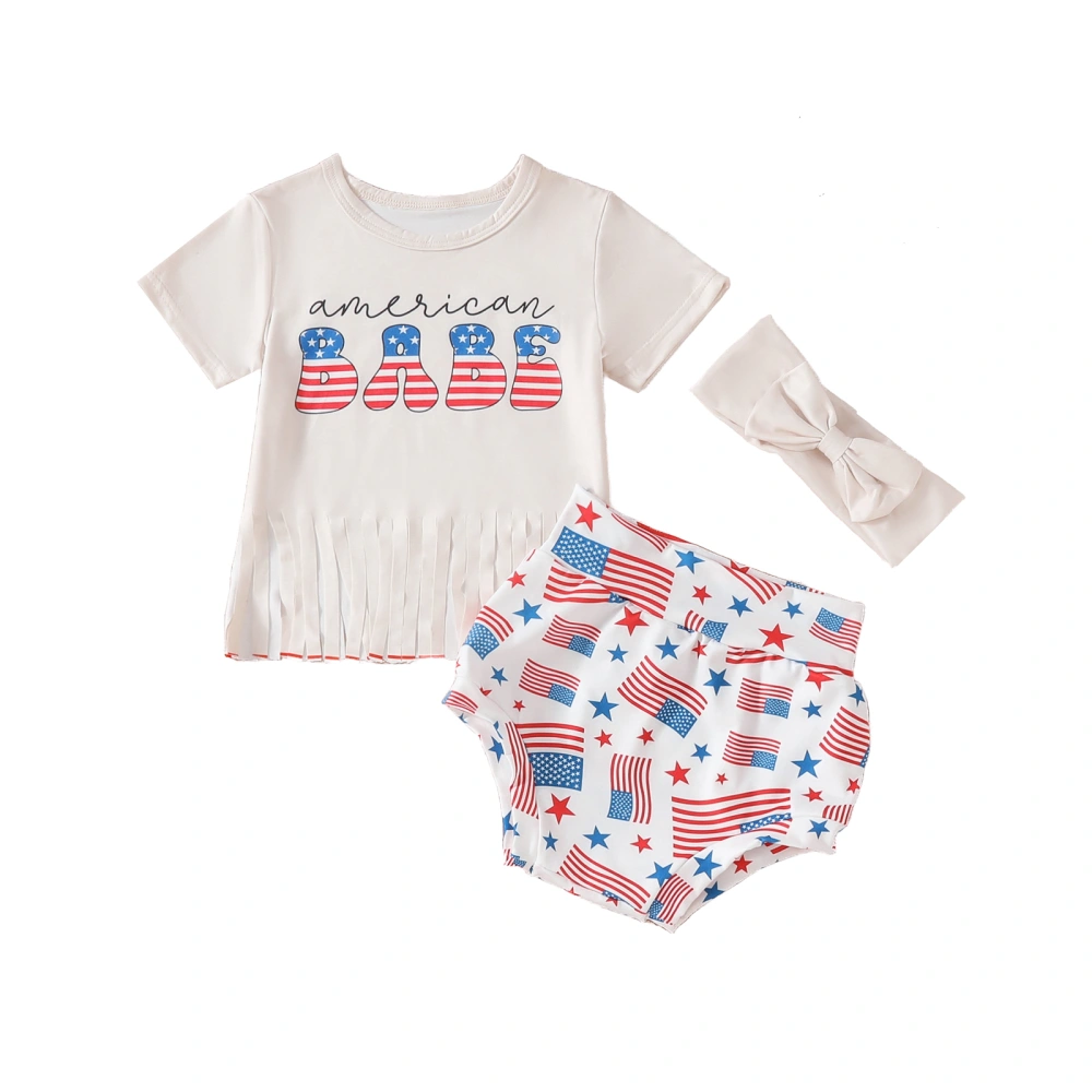 Baby Girls Shorts Set, Letters Tasseled T-shirt Stars Shorts Hairband