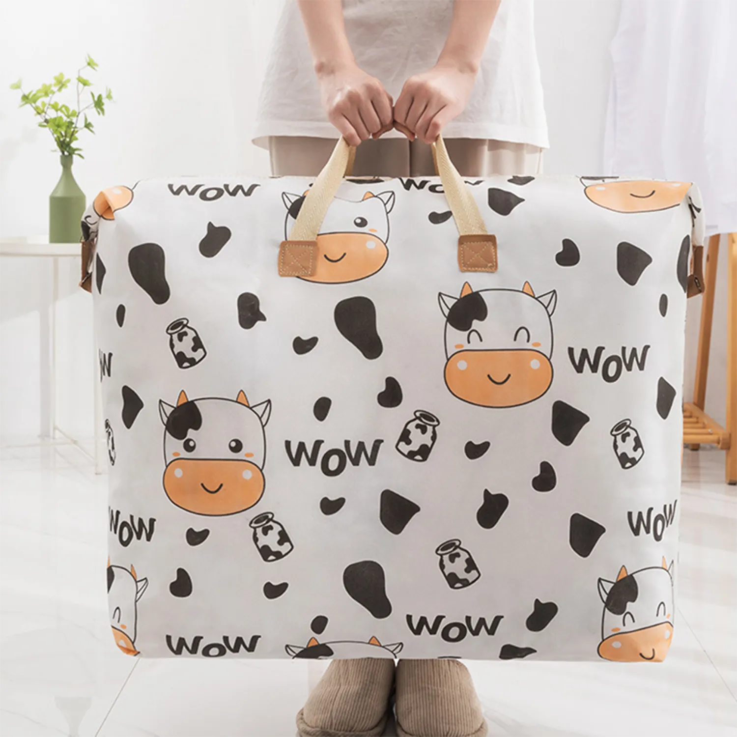 Non-Woven Fabric Storage Bags Cartoon Cow Print Foldable Organizers