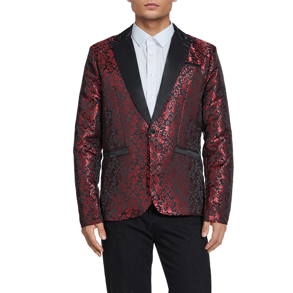 Men’s Jacquard Blazer Long Sleeve Dress Jacket One Button Suit Jacket