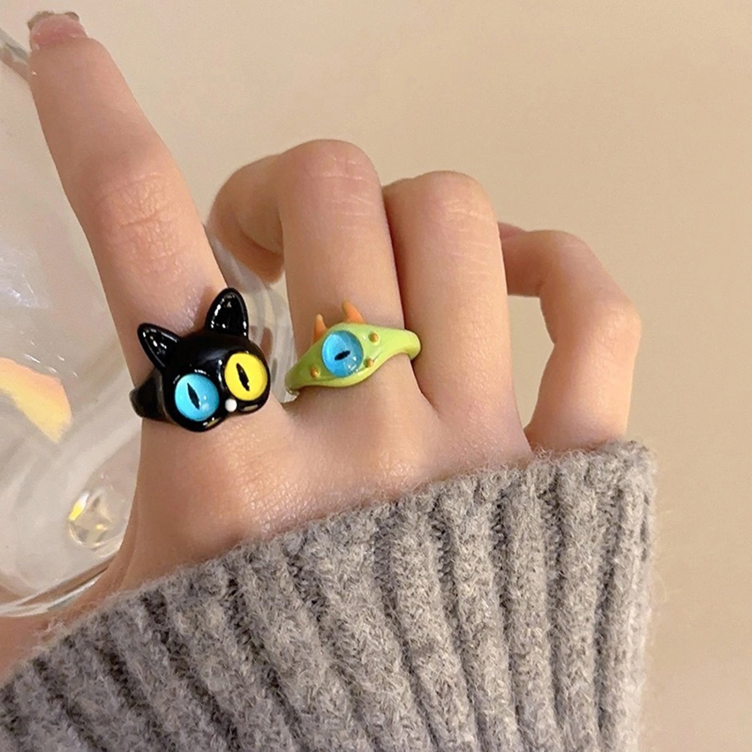Open Rings for Women Simple Cat Monster Rings Cute Adjustable Rings