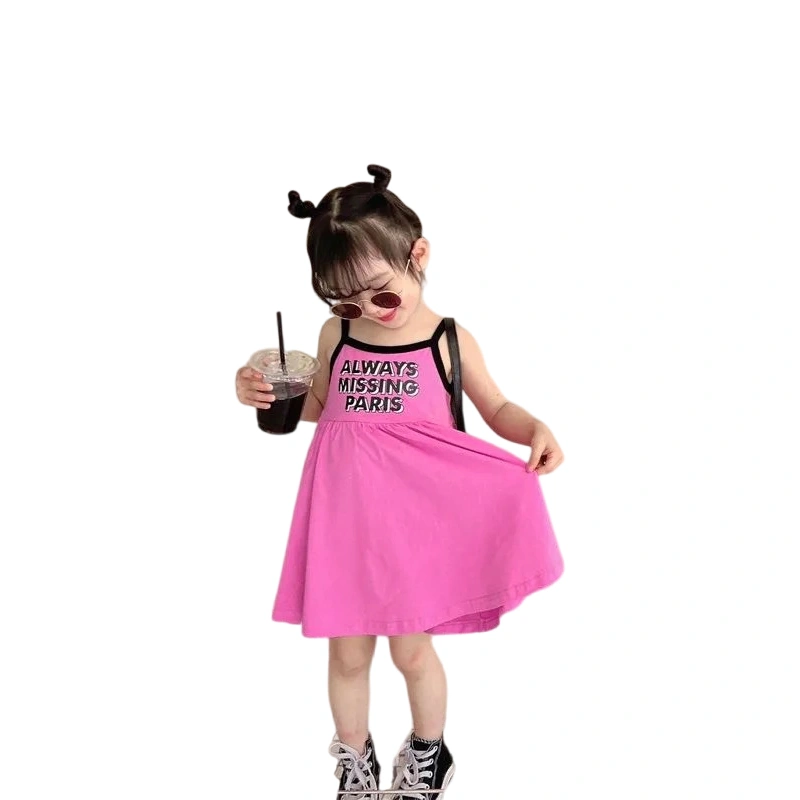 Kids Girls Dress Letter Print Spaghetti Strap Casual Sleeveless Dress