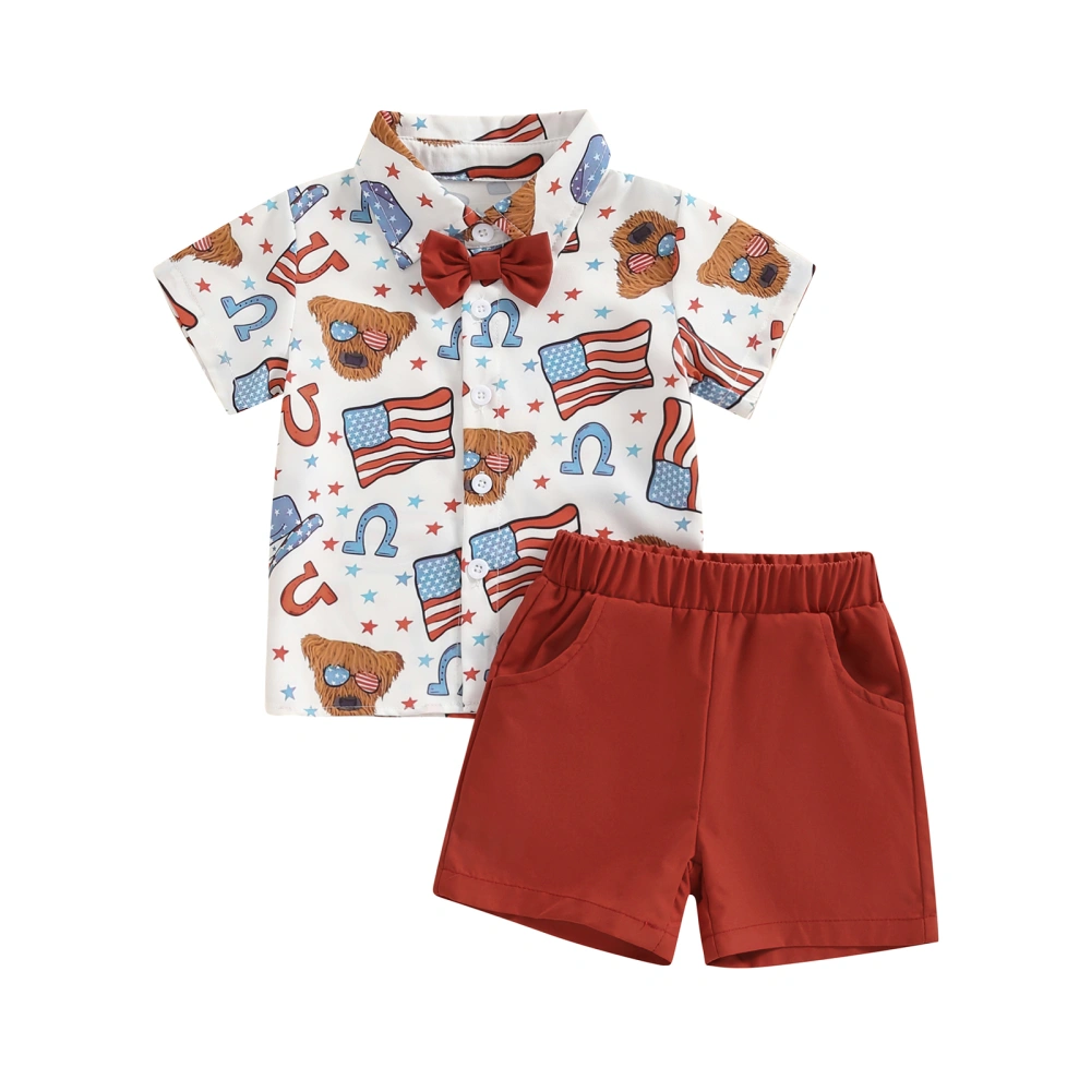 Little Boy 4th of July Outfits, Lapel Neck Tops with Bowtie Shorts 