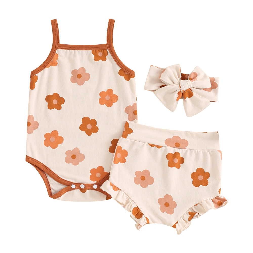 Baby Shorts Sets Sleeveless Floral Cami Romper Shorts Headband Set