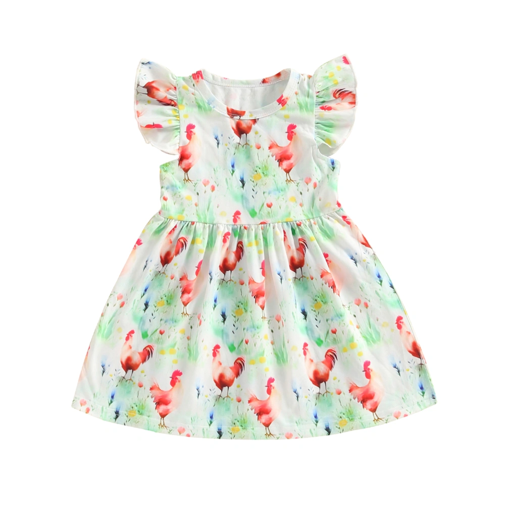 Baby Girls Princess A-Line Dress Casual Farm Chick Print Ruffles Dress