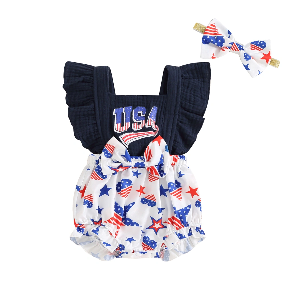 4th of July Baby Girls Rompers Heart Stripe Stars Print Bodysuits