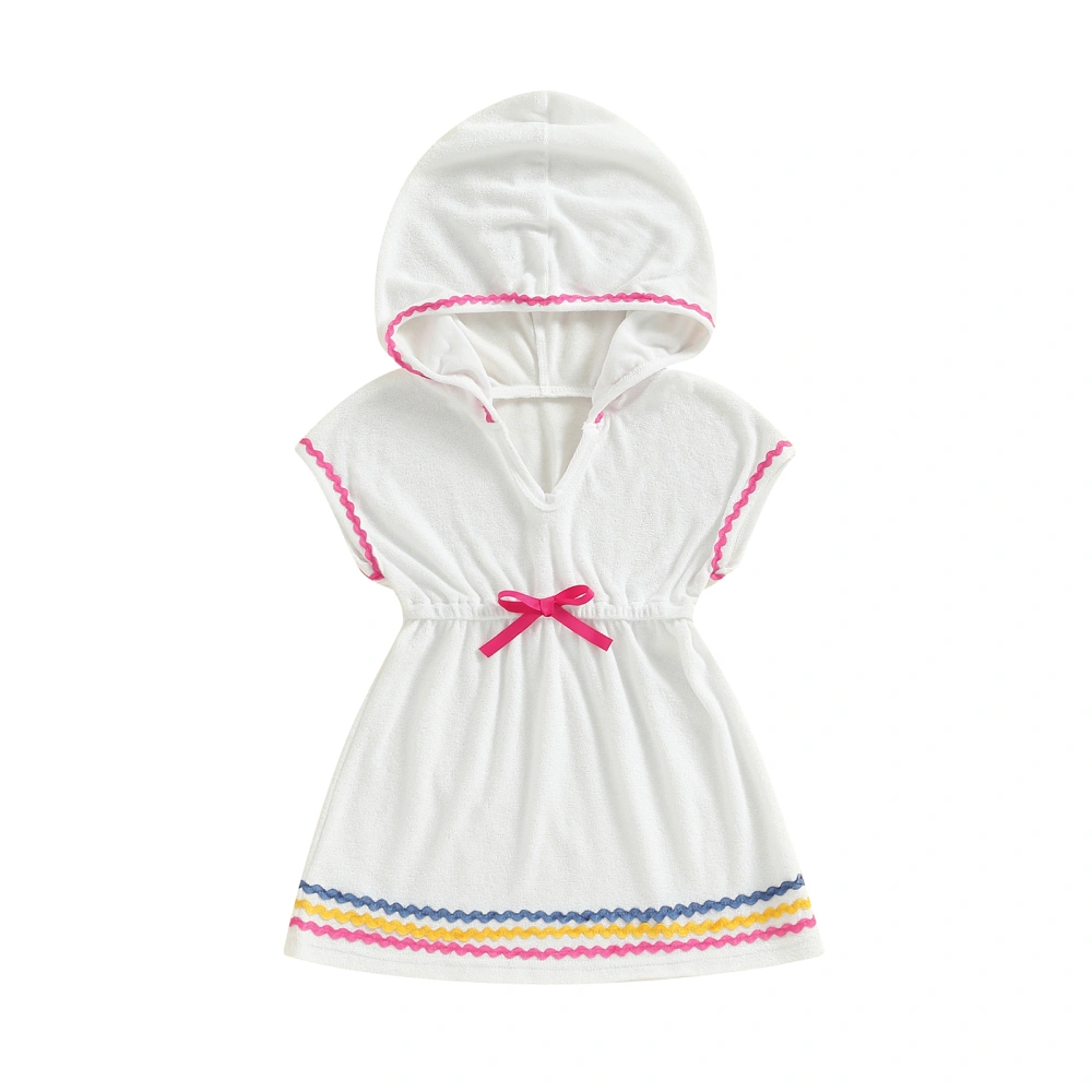 Girl's Hooded Beach Towel, Bow Contrast Trim Soft Towel Dress