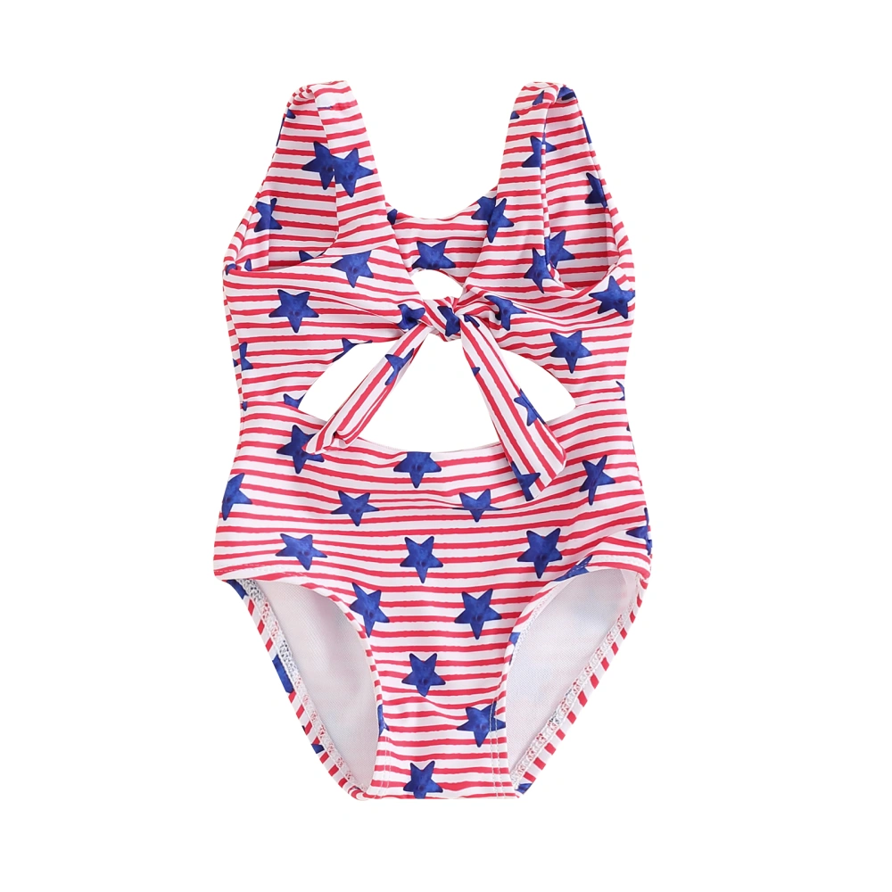 Girl Tankini Swimwear Summer Patriotic Tie Cutout Monokini Swimsuits