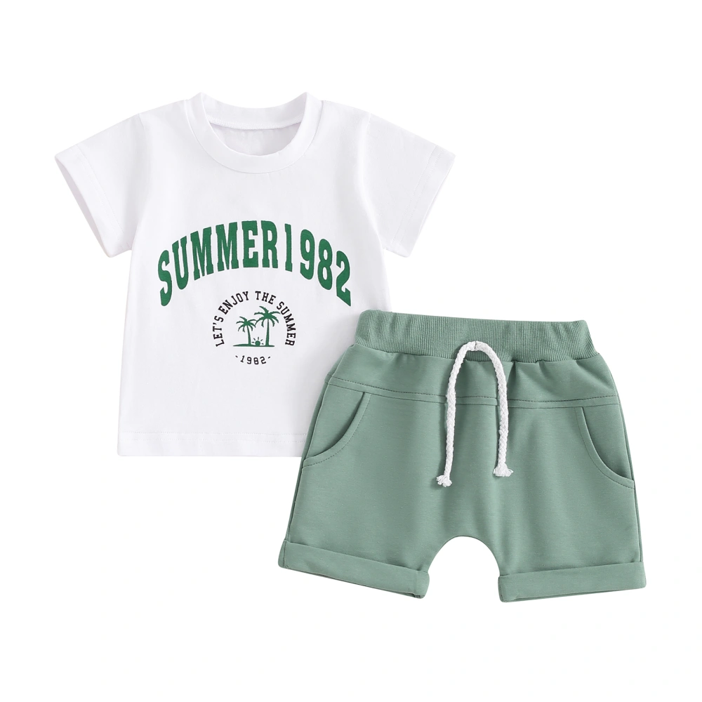 Boys Shorts Sets Short Sleeve Letter Print Tops Drawstring Shorts Set