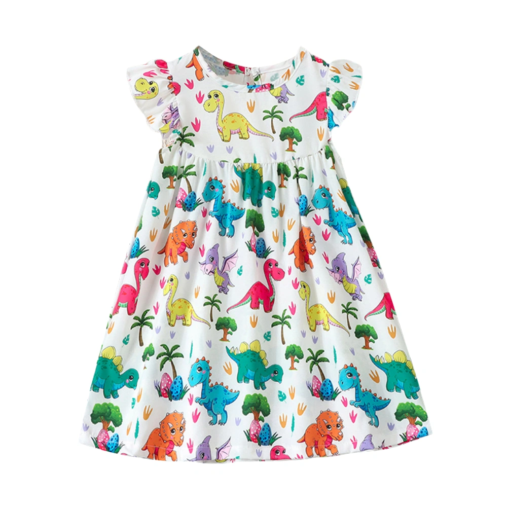 Baby Girl Summer Dress Fly Sleeve Round Neck Dinosaur Print Dress