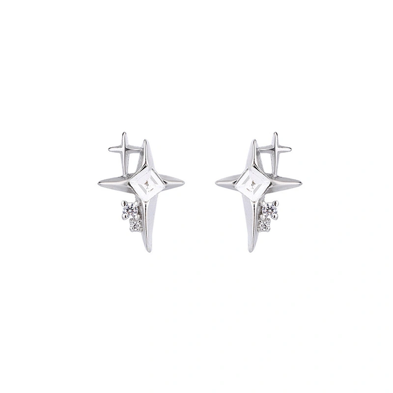 2 Pcs Sliver Star Earrings Rhinestone Stud Earrings Jewelry for Women 