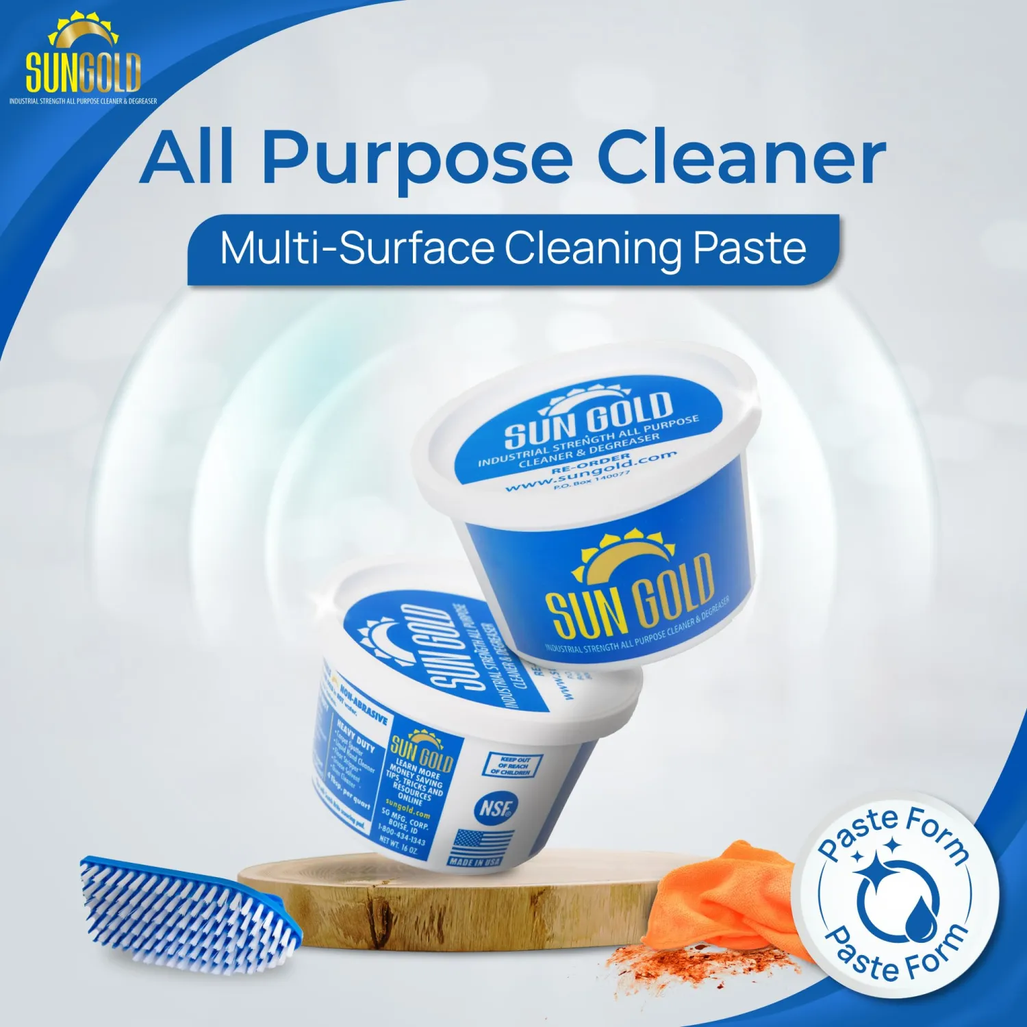 SUN GOLD - All Purpose Cleaner, Multi-Surface Cleaning Paste for Kitchens, Bathrooms and More, Biodegradable, Industrial-Strength Concentrate, NSF A-1 Rated (1 Pint)