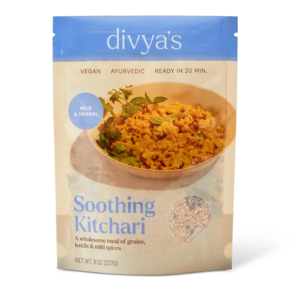 Divya's Soothing Kitchari, Mild & Herbal, One-Pot Ayurvedic Meal with Grains, Lentils, & Spices, Healthy & Nourishing Plant-Based Meal, Vegan, Non-GMO, Gluten Free, Organic, Family Size - 4 Meals