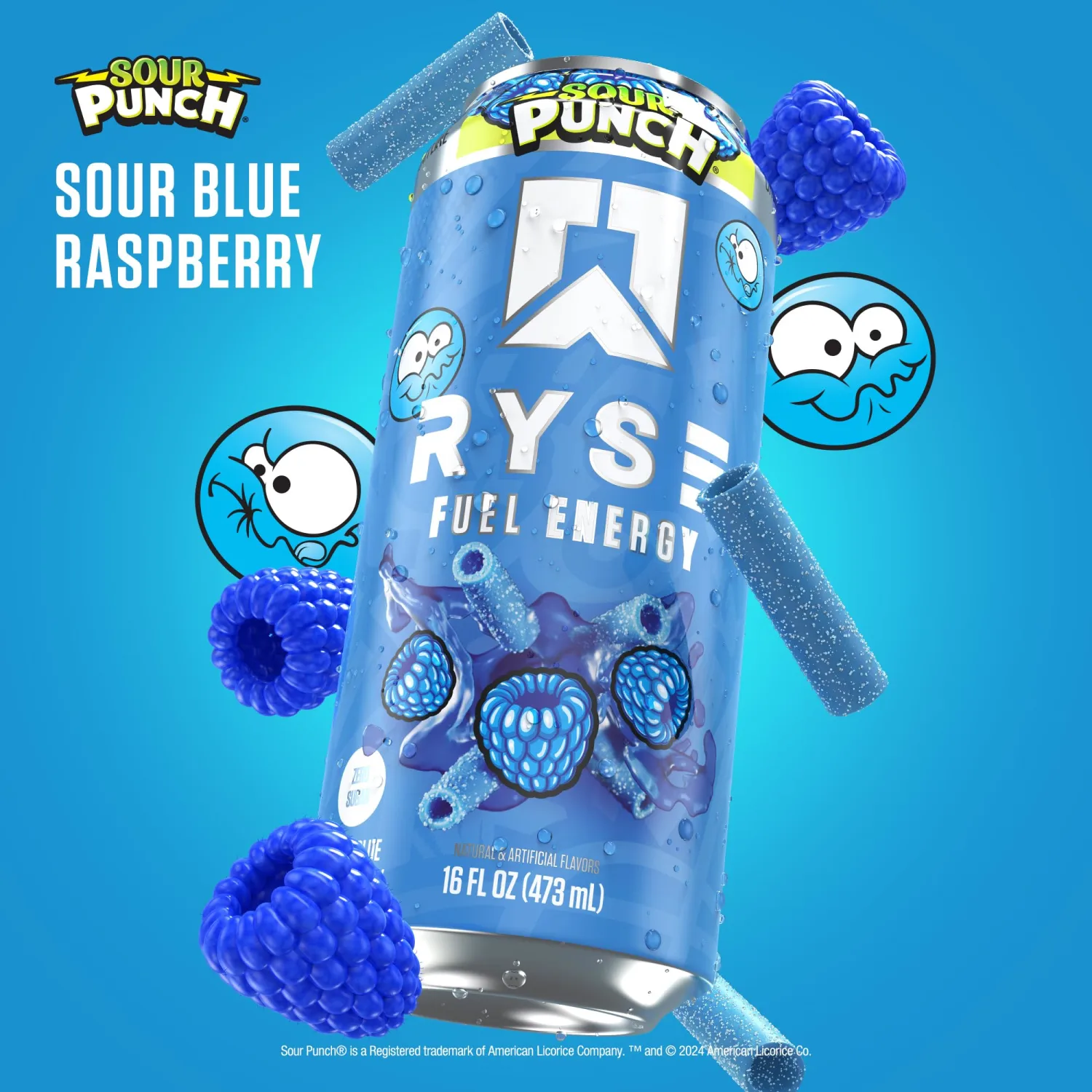 RYSE Fuel Energy Drink - On The Go Energy - Zero Sugar - RYSE Up Supplements - 200mg Caffeine - 16 Fl Oz (12-Pack) (Sour Punch Blue Raspberry)
