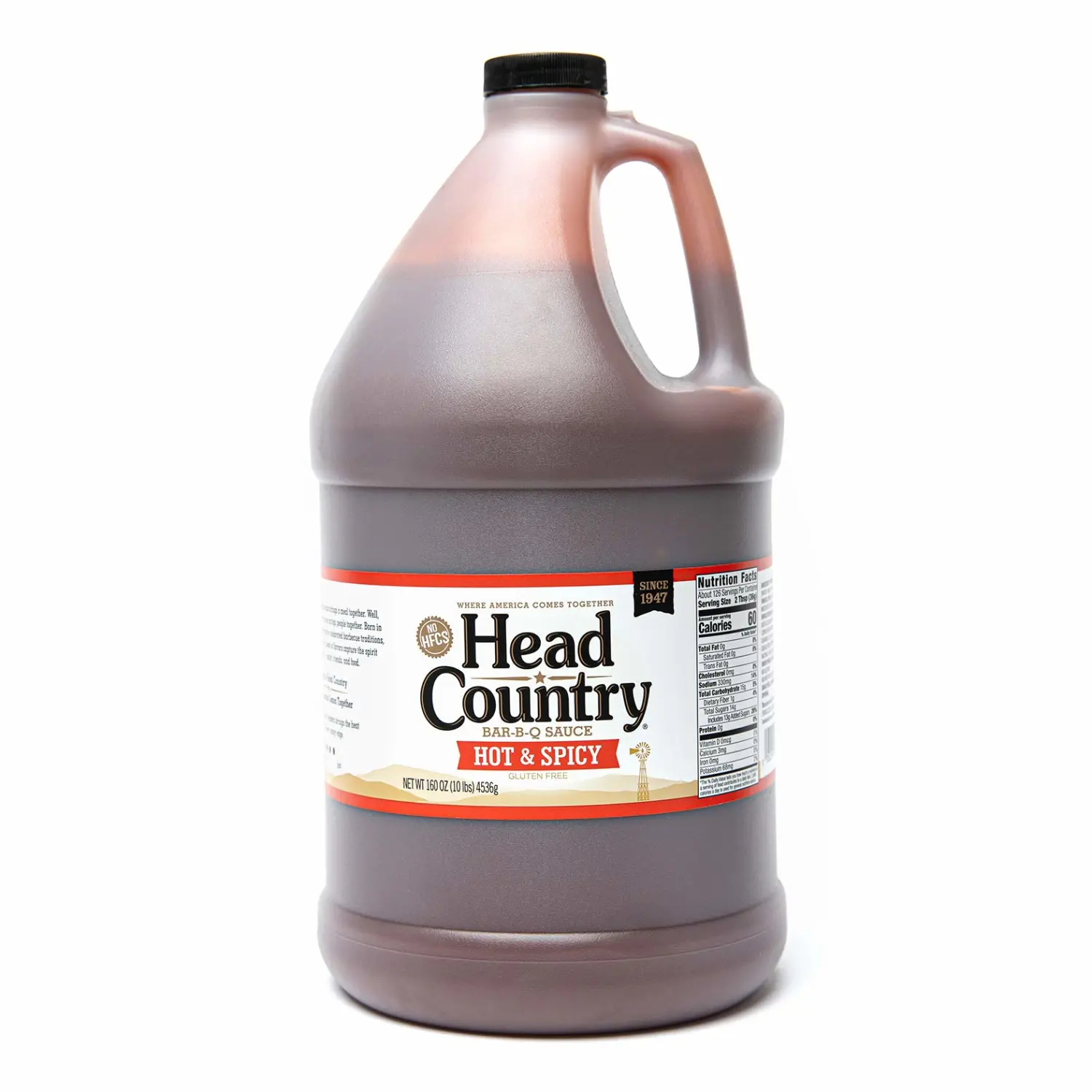 Head Country Bar-B-Q Sauce, Hot & Spicy | Soy Free, Gluten Free Spicy BBQ Sauce With No Added Preservatives | Spicy & Tangy Championship Barbecue Sauce For Pizza, Spuds & Wings | 160 Ounce, Pack of 1