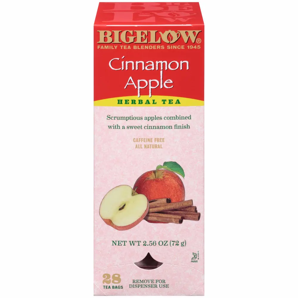 Bigelow Cinnamon Apple Herbal Tea Bags 28-Count Box (Pack of 1) Cinnamon Apple Hibiscus Flavored Herbal Tea Bags All Natural Non-GMO