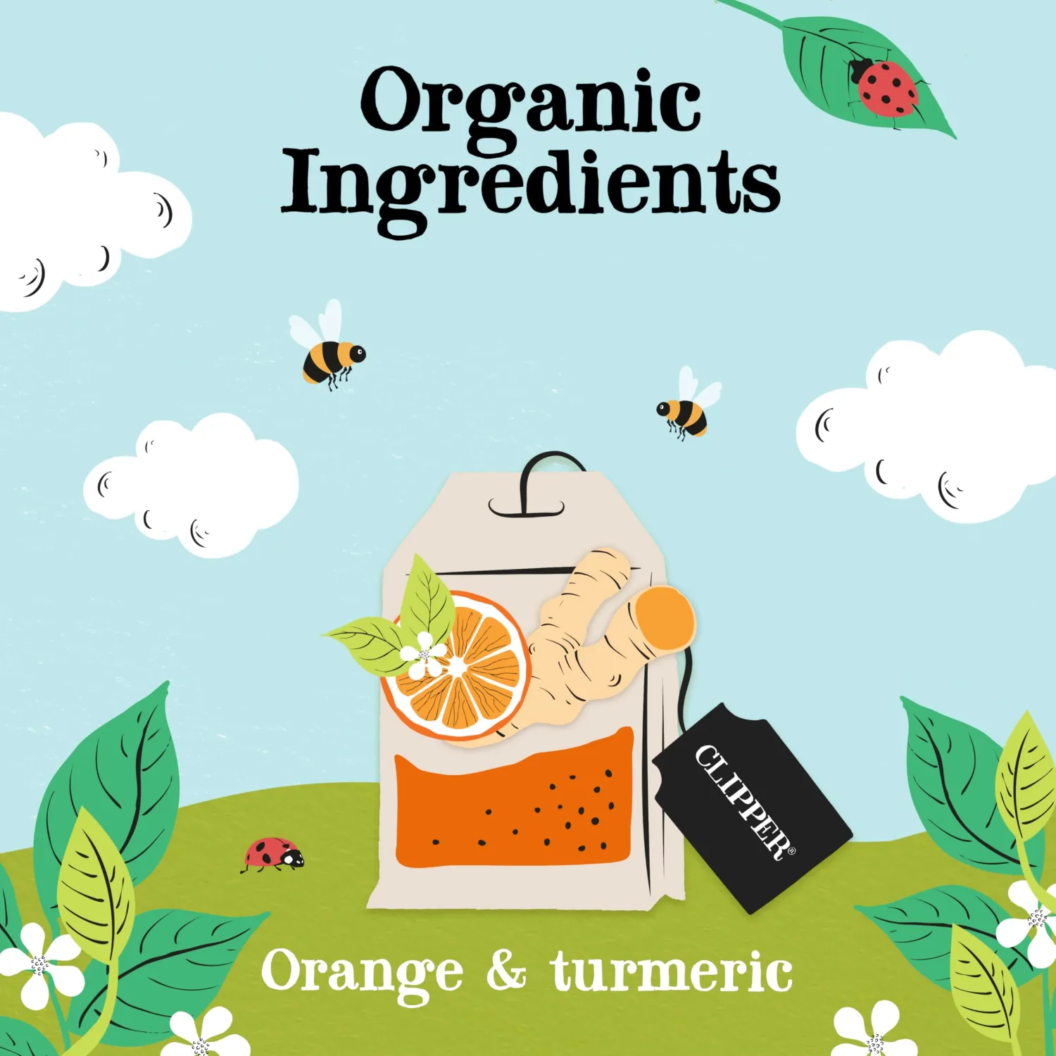 Clipper Tea, Orange & Turmeric, Organic Tea with Licorice Root, Orange Peel and Hibiscus, Plant Based Herbal Tea, Caffeine Free British Tea, 1 Pack, 20 Unbleached Tea Bags
