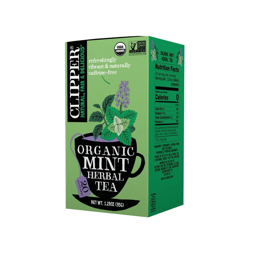 Clipper Tea, Organic Mint Herbal Tea, Refreshingly Vibrant and Natural, Caffeine Free, Plastic Free, Recyclable Paper Tag, 6 Pack, 120 Tea Bags