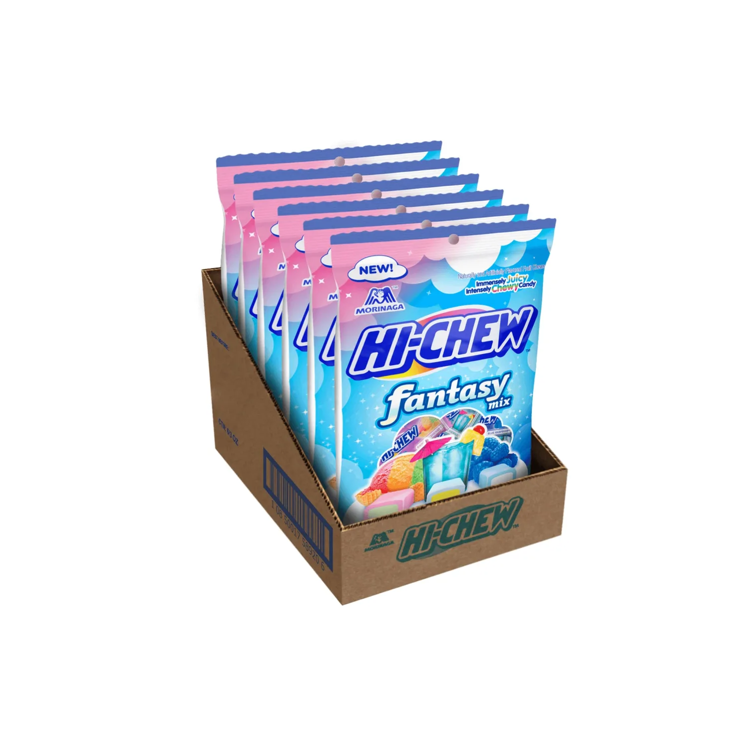 HI-CHEW Fantasy Mix, 6 Bags, 3oz each - Rainbow Sherbet Blue Hawaii Blue Raspberry - Unique Fun Soft & Chewy Taffy Candy - Immensely Juicy Fruit Flavors - Individually Wrapped for Sharing
